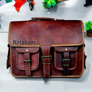 Sac messager personnalisé en cuir pour ordinateur portable - Porte-documents à monogramme pour homme, sacoche bandoulière pour ordinateur, cadeau personnalisé pour garçons d'honneur