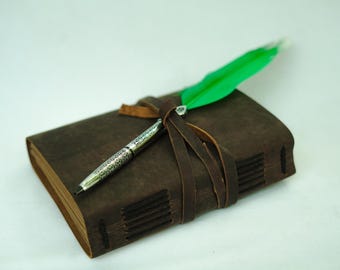Handcrafted Leather Grimoire Journal, Vintage Deckle Edge Book, 200 Pages