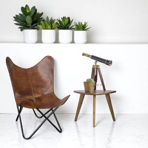 Butterfly Chair – Handmade Vintage Leather Lounge Chair for Living Room, Patio & Garden Folding Accent Furniture