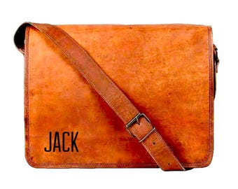 Personalized Leather 15-inch Laptop Messenger Bag, Christmas Gift