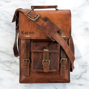 Sac à bandoulière en cuir fait main personnalisé pour homme et femme, sac à main en bandoulière pour femme, support pour téléphone portable et tablette, cadeau pour lui/elle