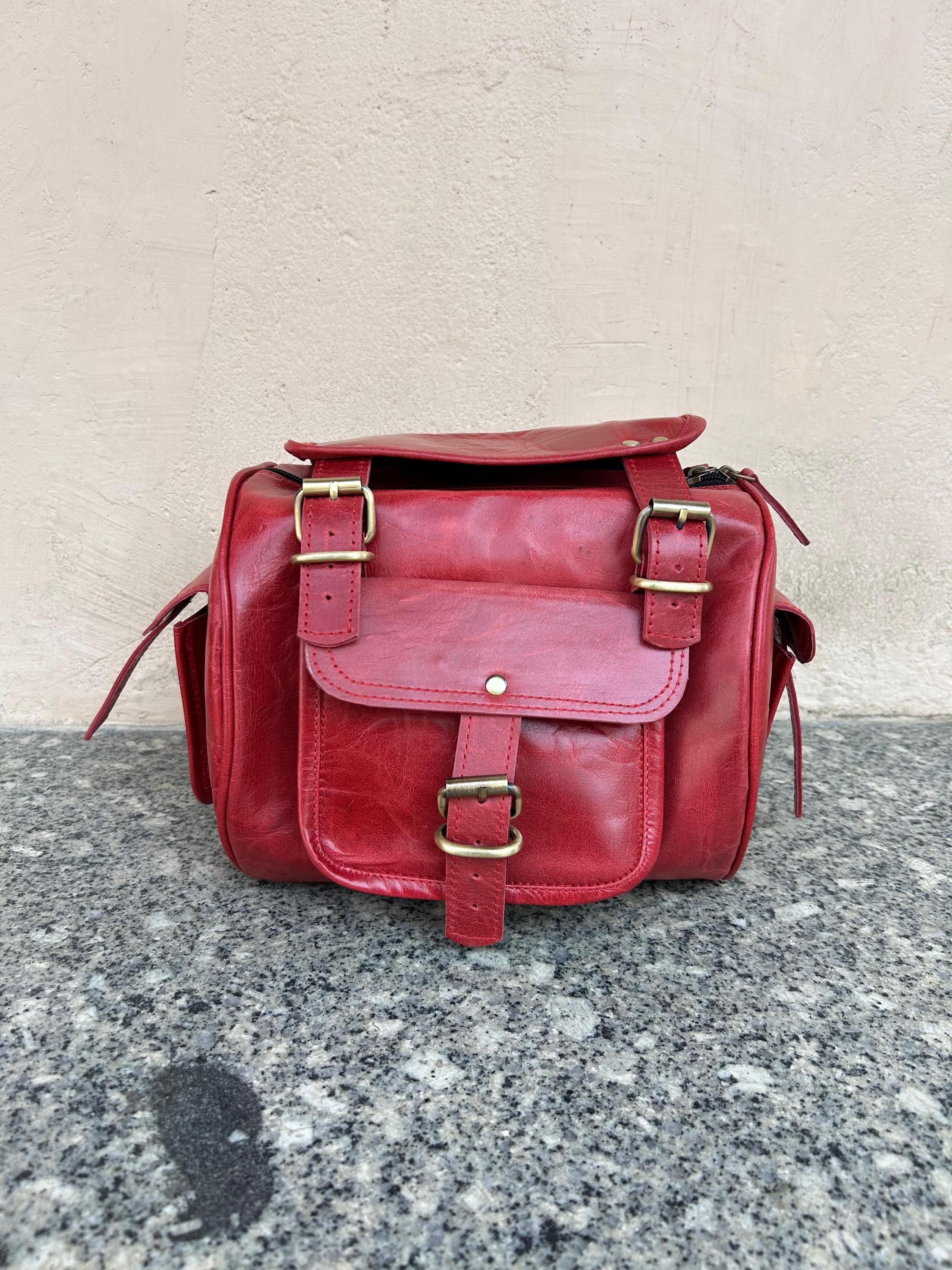 Handmade Buffalo Leather Motorcycle Tool Bag, Vintage Saddle Pannier…
