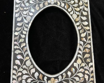 Handcrafted Mother of Pearl Picture Frame, Camel Bone Inlay, Vintage Decor (8x10 Inches)
