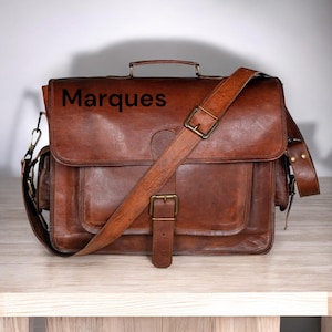 Leather Laptop Briefcase 16 Inch Personalized Messenger Bag for Men - Genuine Business Leather Bag, Personalized Gifts, Office Tote