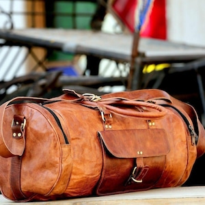 Personalized Vintage Leather Duffel Bag, Handmade Weekender Travel Bag, Stylist Custom Gym Bag, Leather Shoulder Bag, Perfect Vacation Gift