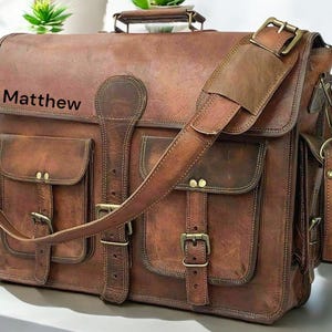 Sac messager personnalisé en cuir pour ordinateur portable pour homme, sacoche porte-documents à bandoulière pour ordinateur monogramme, cadeaux personnalisés pour garçons d'honneur, sac de projet