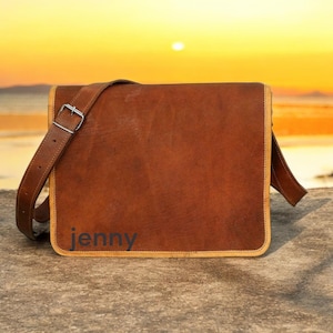 Handmade Personalized Leather Messenger Bag, Laptop Satchel, Brown Crossbody Laptop Briefcase, Unisex Leather Sling Bag Leather Shoulder Bag