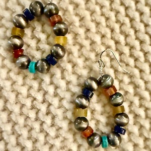 Faux Navajo pearl beads with agate disks of gold, blue, rust and turquoise colors. Matching necklace in my shop.