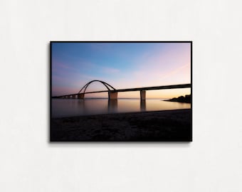 Art photography sunset Fehmarnsund Bridge Blue Hour - as poster, canvas, acrylic glass, with and without frame, various sizes