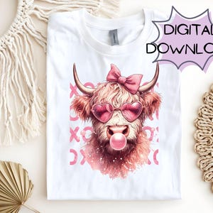 Valentine Highland Kuh bläst eine Seifenblase xoxo Png für T-Shirt, Becher, Kaffeetasse, Tragetasche