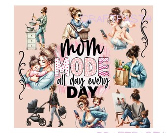 Maman mode toute la journée tous les jours Png gobelet skinny 20 oz chemise portefeuille sac fourre-tout tasse à café dessous de verre