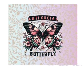 Anti Social Butterfly PNG 20 oz gobelet skinny wrap t-shirt sac fourre-tout tasse à café dessous de verre