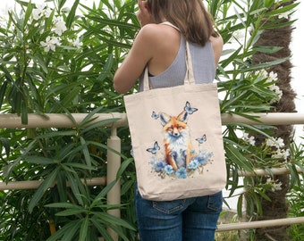 Cute Watercolor Fox, Cotton Canvas Tote Bag