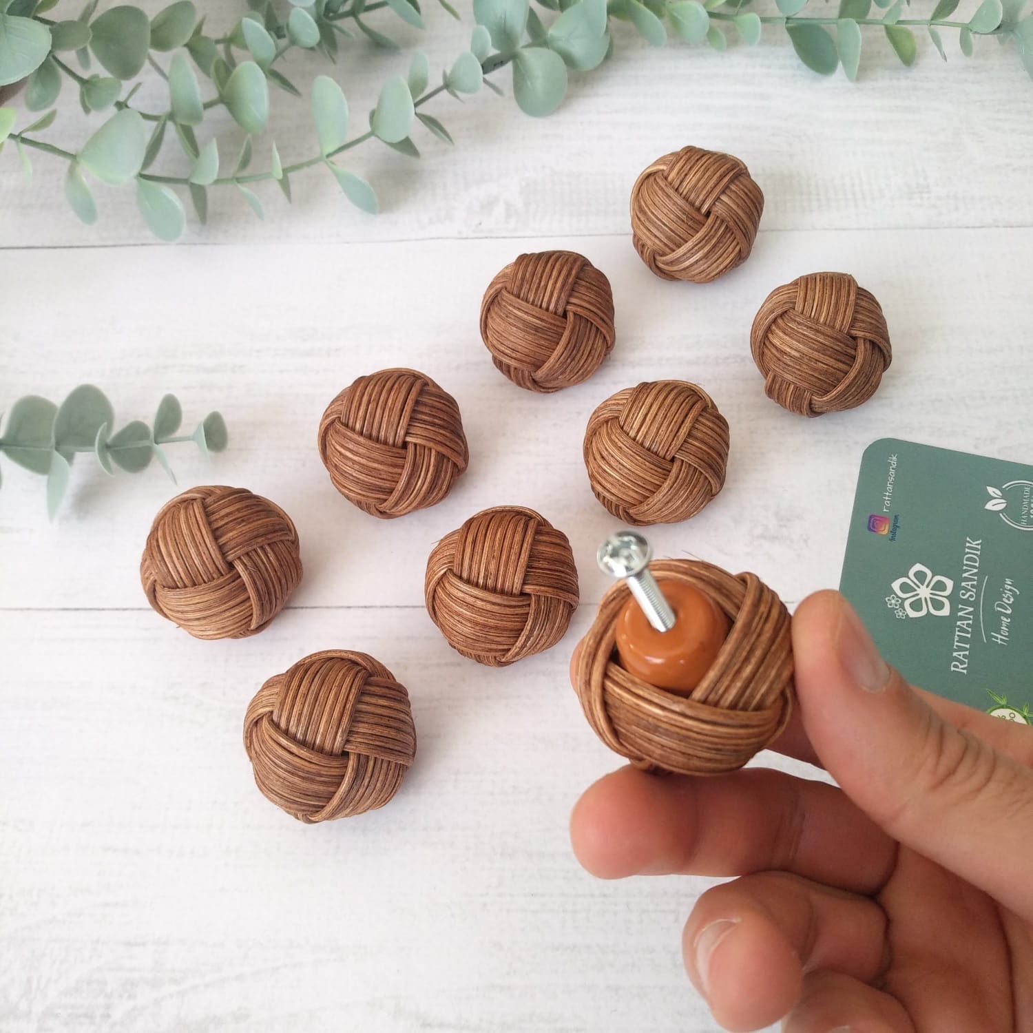 Dark Oak Rattan Handle Rattan Knob Wicker Drawer Knobs Etsy