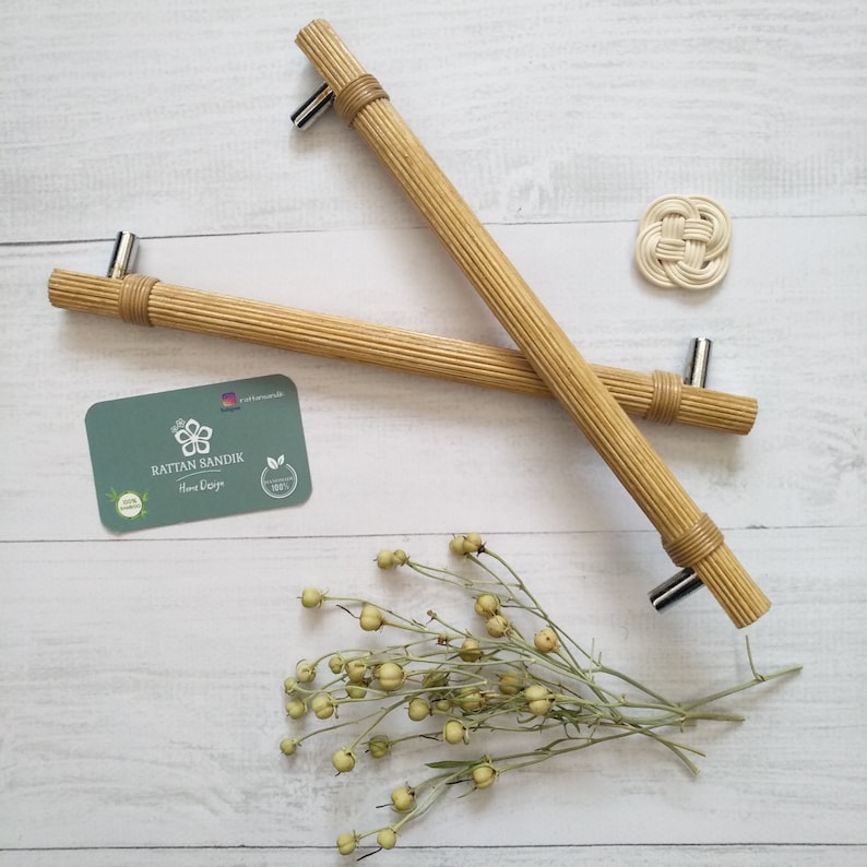 Beige Rattan Drawer Pull Rattan Knob Rustic Rattan Handle Etsy