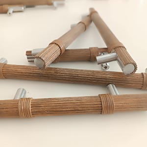 Boho Rattan Drawer Pull, Dark Oak Cabinet Handle, Natural Wood Knobs image 4