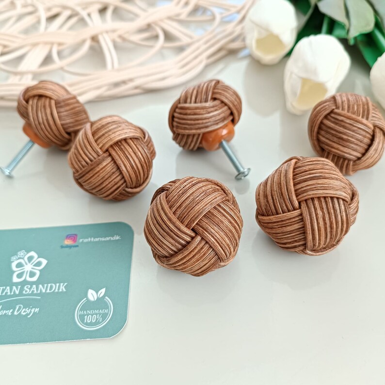 Dark Oak Rattan Handle Rattan Knob Wicker Drawer Knobs Etsy