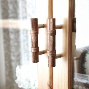 Dark Oak Rattan T-Bar Drawer Pulls, Boho Dresser Cabinet Hardware (2.5 inch)