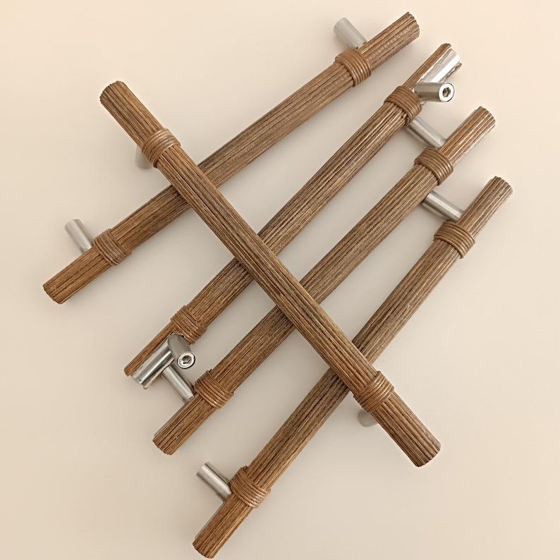 Boho Rattan Drawer Pull, Dark Oak Cabinet Handle, Natural Wood Knobs image 7