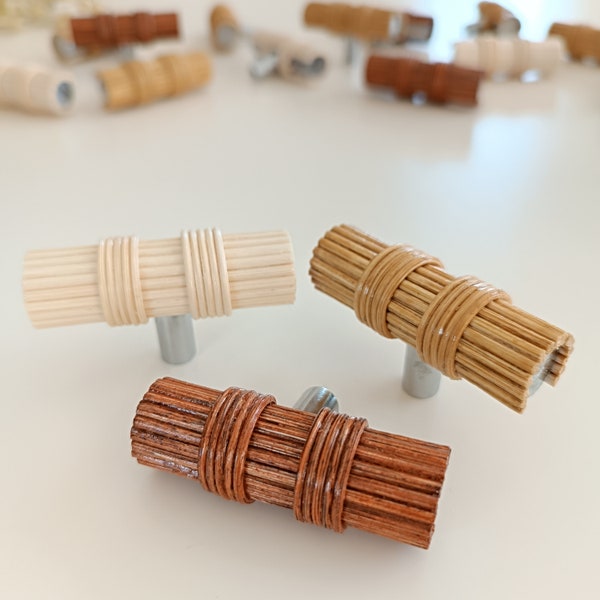 Boho Rattan Knobs, Bamboo Wicker Drawer Pulls for Drawers, Natural Cabinet Handles, Wardrobe Knob