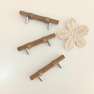 Boho Rattan Drawer Pull, Dark Oak Cabinet Handle, Natural Wood Knobs image 3