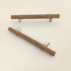 Boho Rattan Drawer Pull, Dark Oak Cabinet Handle, Natural Wood Knobs image 2