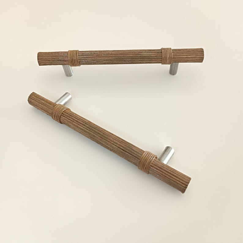 Boho Rattan Drawer Pull, Dark Oak Cabinet Handle, Natural Wood Knobs image 2