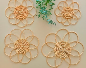 Boho Wall Hangings, Rattan Wall Flower, Handmade Rattan Decor, Boho Nursery Room, Daisy Flower Decor, Wicker Wall Decor, Rattan Shelf Decor