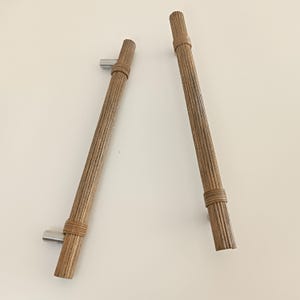 Boho Rattan Drawer Pull, Dark Oak Cabinet Handle, Natural Wood Knobs image 6
