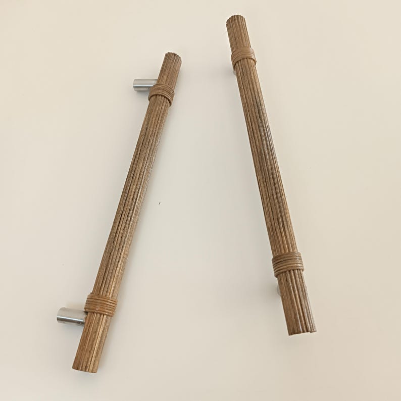 Boho Rattan Drawer Pull, Dark Oak Cabinet Handle, Natural Wood Knobs image 6