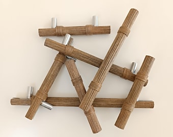 Maniglia per cassetto in stile boho, maniglia in rattan di rovere scuro, maniglia per cassetto in vimini, barra per mobile, maniglia per cassetto, arredamento da cucina boho, arredamento naturale per la casa, manopole