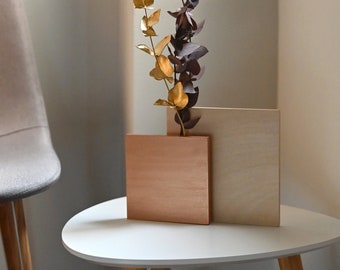 Moderne quadratische schlank Holzvase Bronze Farbe Holz Trockenblumenständer Geometrisch Bauhaus Mid Century Bunt Dekor Chic Tischdekoration