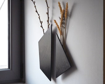 Black Wall Hanging Art Dried Flowers Pocket Modern Wall Mounted Vase Wooden Decoration Halloween Decor Housewarming Gift Gothic Style Decor