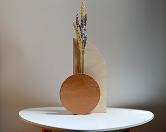 Bauhaus-Stil Dekor Antik Rosa Bronze Holz Vase Knospe Schlank Getrocknete Blumen Halter Moderne Konsole Dekor Dekorative Regal Statement Vase