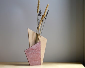 Geometrische Antik Rosa Farbe Vase aus Holz Knospe schlanke Trockenblumen Halter Modernes Dekor Housewarming Geschenk Romantische Hochzeit Tischdekoration