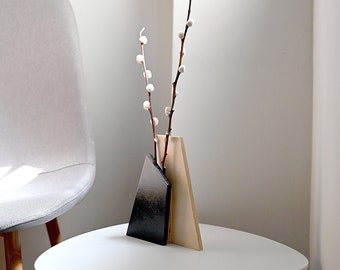 Black Wood Bud Vase Modern Japandi Table Fireplace Mantel Decor Black Wedding Centerpiece Home Coworker Desk Gift Mid Century Bauhaus Design