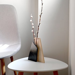 Black Wood Bud Vase Modern Japandi Table Fireplace Mantel Decor Black Wedding Centerpiece Home Coworker Desk Gift Mid Century Bauhaus Design