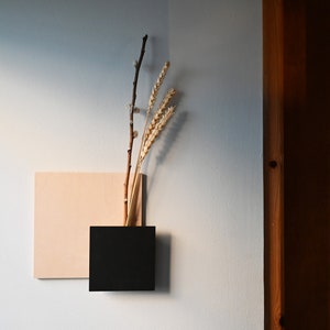 Halverwege de eeuw modern decor vierkante zwarte houten vaas hangende bloemenzak wanddecoratie minimalistische gang hedendaagse muurkunst cadeau