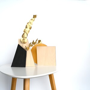 Japandi Wooden Vase, Dried Flowers Vase, Scandinavian Style Wood Decor, Unique Modern Decoration, Geometric Home Gifts, Nude Black Gold Decor