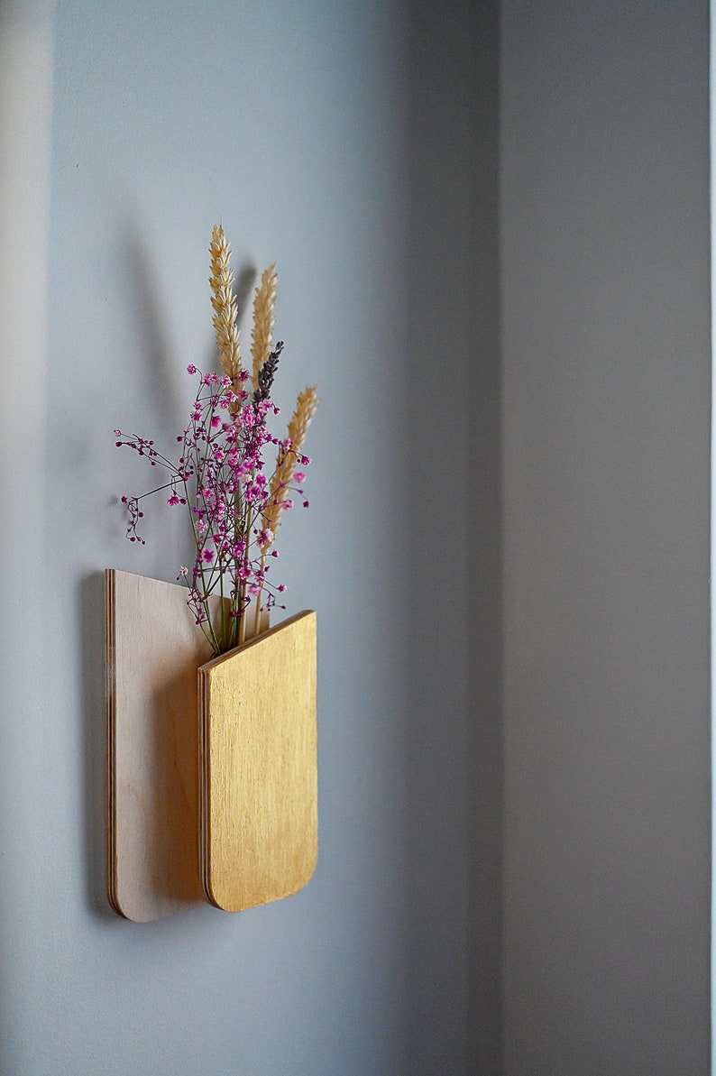 Slim Hanging Bud Vase with Geometric Design Mid Century Bauhaus Wall Decor for Stylish Home Interiors Handmade Wooden Easter Gift