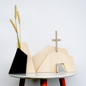Japandi Wooden Vase, Dried Flowers Vase, Scandinavian Style Wood Decor, Unique Modern Decoration, Geometric Home Gifts, Nude Black Decor, Easter Decor, Empty Tomb