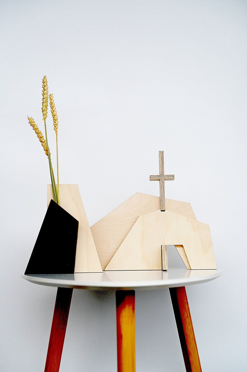 Japandi Wooden Vase, Dried Flowers Vase, Scandinavian Style Wood Decor, Unique Modern Decoration, Geometric Home Gifts, Nude Black Decor, Easter Decor, Empty Tomb