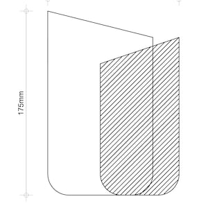 K&ouml;nnte beinhalten: Eine technische Strichzeichnung mit zwei &uuml;berlappenden rechteckigen Formen mit abgerundeten unteren Ecken. Die linke Form ist umrandet, w&auml;hrend die rechte Form eine diagonale Schraffur aufweist. Die Ma&szlig;e betragen 125mm Breite und 175mm H&ouml;he.