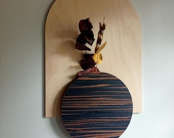 Wooden Mid-Century Modern Decor Hanging Wandvase Ebony Wood Slim Bud Vase Dimensional Wall Art Wabi Sabi Decor Home Wall Sculpture Gift