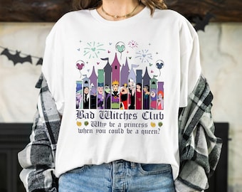 Maglietta Disney Bad Witches Club, Cattive Disney, Maglietta del Castello delle Streghe Cattive, Maglietta di Halloween della Regina delle Cattive Disney, Maglietta di Halloween Disney