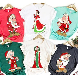 Disney Snow White And Seven Dwarfs Christmas Lights Shirt, Disney Snow White&#39;s Characters Christmas Shirt, Disney Christmas Snow White Shirt