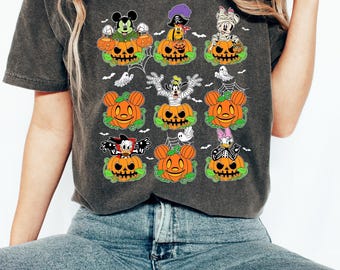 Camiseta de Halloween de Mickey y sus amigos de Disney, camiseta de calabaza esqueleto de Mickey y sus amigos, truco o trato, fiesta de Halloween de Mickey no tan aterradora