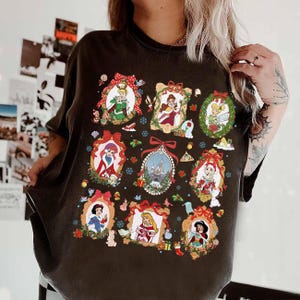 Coquette Bow Disney Princess Christmas Lights Shirt, Princess Belle Ariel Jasmine Holiday Tee, Magic Kingdom Magical Castle Christmas Tee image 4