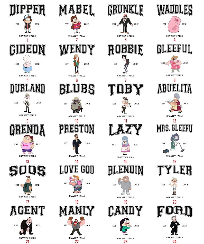 Disney Channel Est 2012 Gravity Falls Custom Retro Shirt Robbie Shirt, Gravity Falls Full Characters Tee, Disneyland Family Matching Shirt image 3