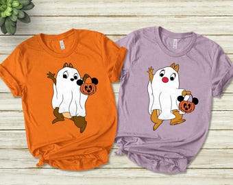 Disney Chip N Dale Ghost Halloween Couple T-shirt, Disney Couple Double Trouble Halloween Tee, Disney Mickey's Not So Scary Party 2026